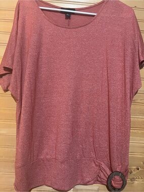 AB Studio Heathered Rose Short Sleeve Scoop Neck Top